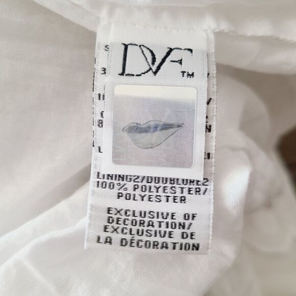 Diane Von Furstenberg Dress 2 White Eyelet Gold Metallic Embroidered Tiered Mini - Picture 7 of 8